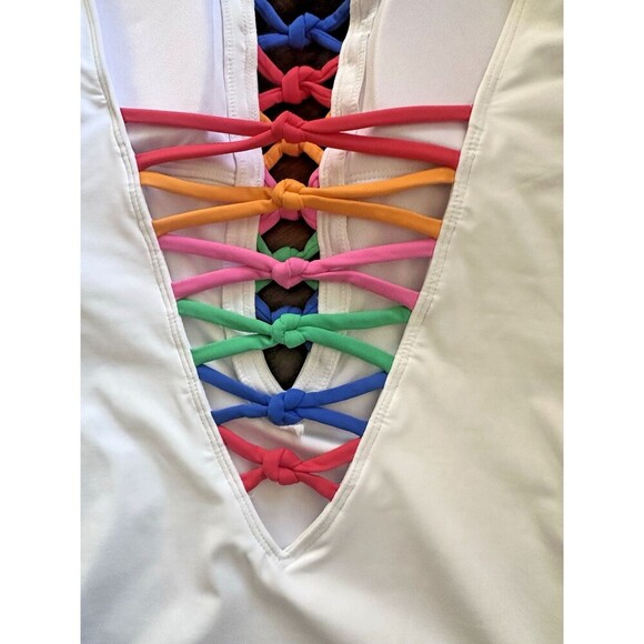 Bleu by Rod Beattie Women's Core-Lace-Down Mio One-Piece Swimsuit White Multi 10 - Picture 7 of 9